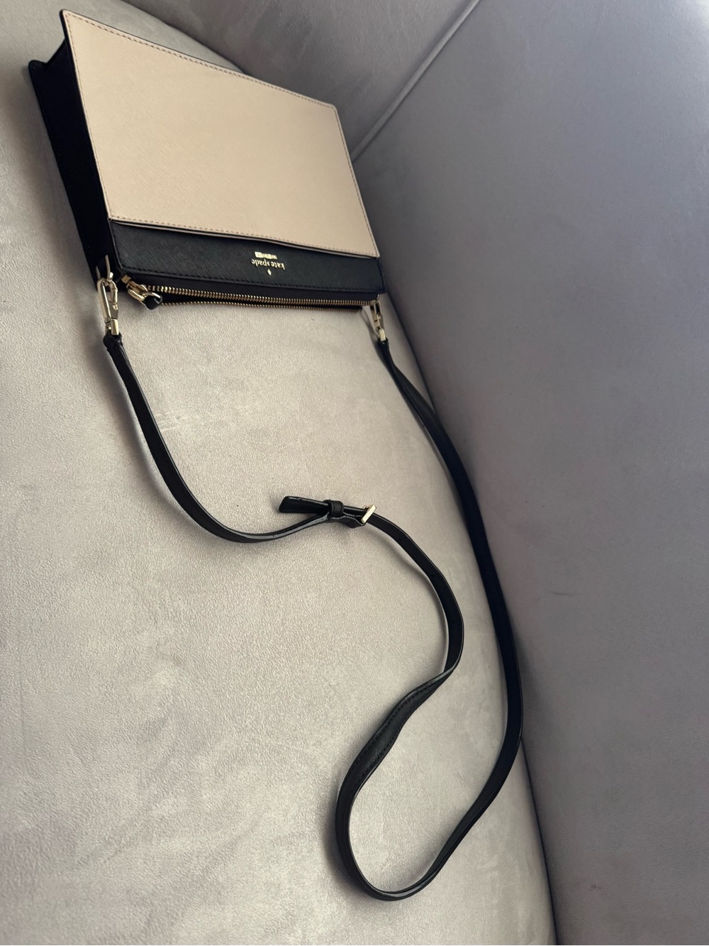 kate spade two-tone cream and black crossbody with gold hardware